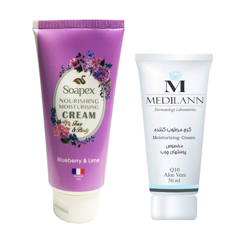 کرم مرطوب کننده مدیلن مدل آلوئه ورا حجم 50 میلی لیتر به همراه کرم آبرسان و مرطوب کننده سوپکس مدل بلوبری حجم 90 میلی لیتر