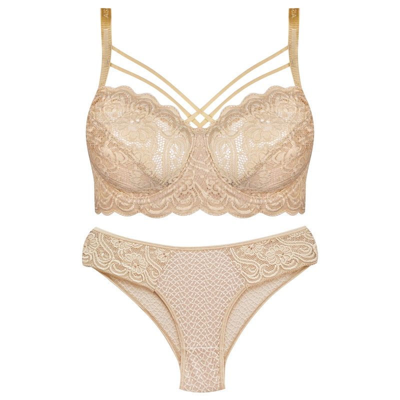 خرید و قیمت ست شورت و سوتین زنانه ماییلدا مدل فنردار هارنس کد 5165 رنگ کرم