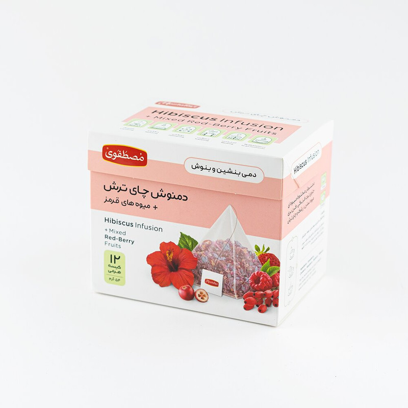 دمنوش کیسه ای چای ترش و میوه های قرمز مصطفوی بسته 12 عددی