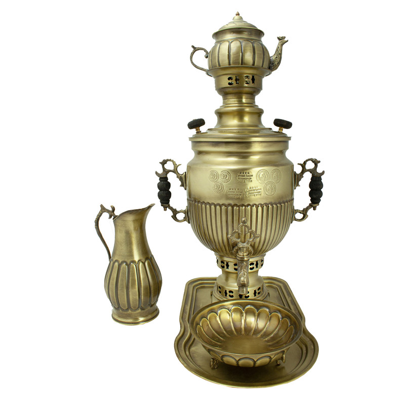 سرویس سماور ذغالی 5 پارچه برنجی مدل روس کد 14