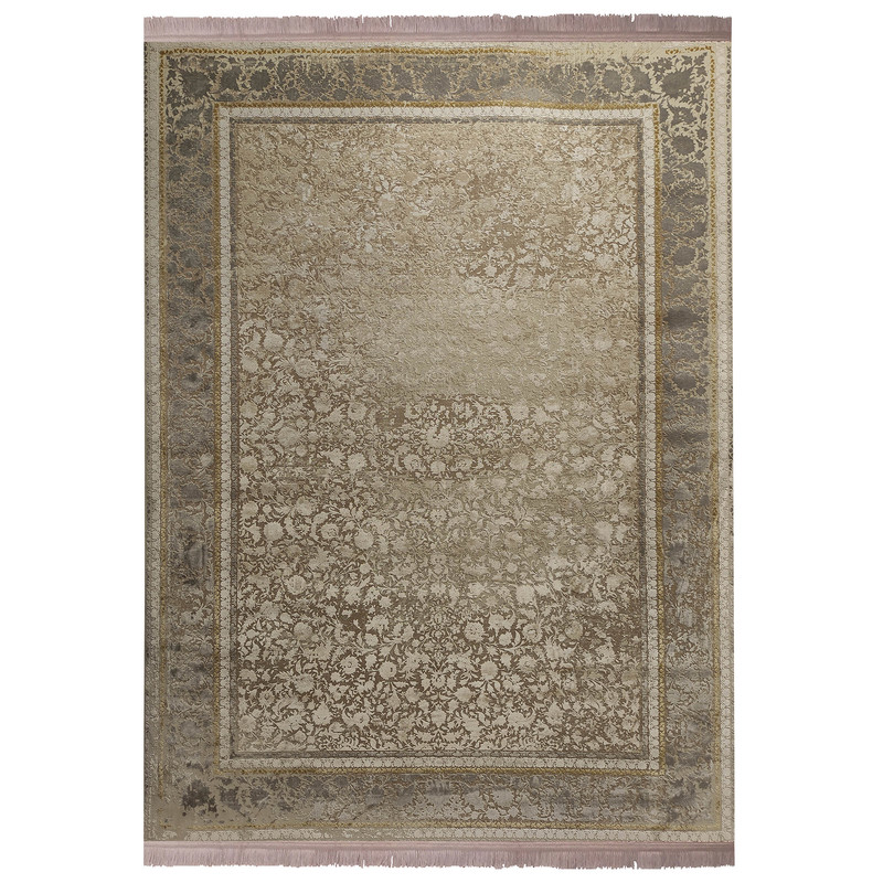 فرش ماشینی 1200شانه زمرد مشهد زمینه بژ حاشیه طوسی طرح پتینه