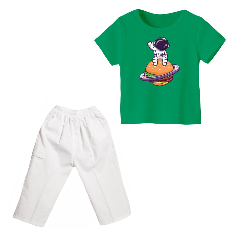 خرید و قیمت ست تی شرت و شلوارک پسرانه مدل فضانورد کد ۷ رنگ سبز