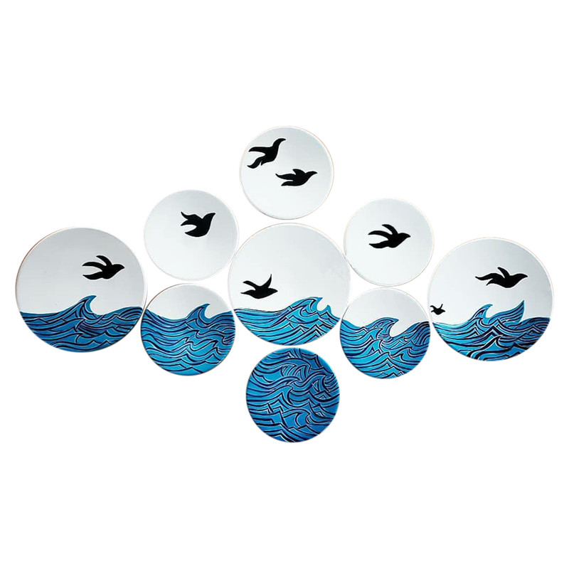 خرید و قیمت بشقاب دیوارکوب سفالی طرح دریا کد 113 مجموعه 9 عددی