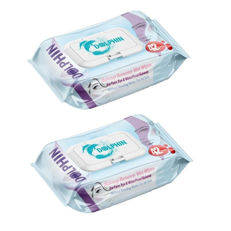 دستمال مرطوب پاک کننده آرایش دلفین کد 1 مجموعه 2 عددی