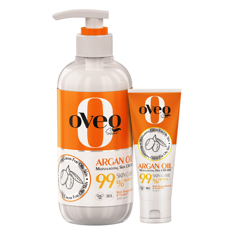 کرم مرطوب کننده اوک شاین مدل آرگان مناسب پوست های چرب حجم 400 میلی لیتر به همراه کرم مرطوب کننده اوک شاین کد 02 حجم 75 میلی لیتر