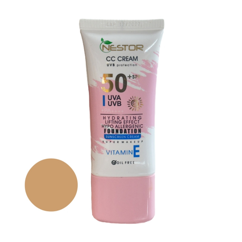 کرم ضد آفتاب رنگی نستور SPF 50 شماره 2 مدل ویتامین c مناسب پوستهای خشک حجم 50 میلیلیتر