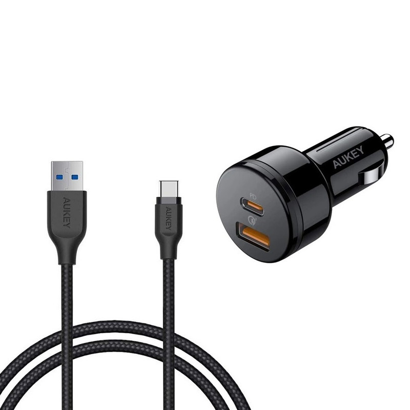 شارژر فندکی آکی مدل CC-Y18 به همراه کابل تبدیل USB-C