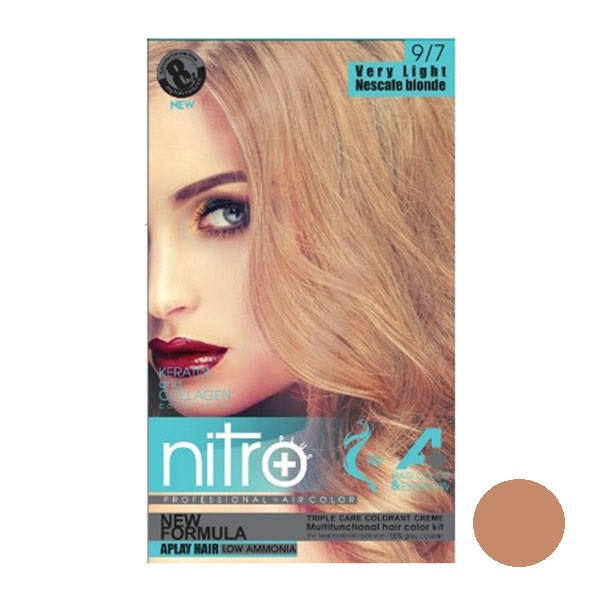 خرید و قیمت کیت رنگ مو و ابرو نیتروپلاس شماره 9.7 حجم 100 میلی لیتر رنگ نسکافه ای روشن