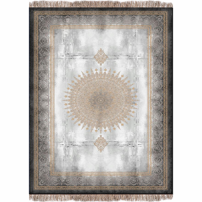 فرش ماشینی 1200 شانه فرش پردیسان دلیجان زمینه نقره ای حاشیه طوسی کد b1063