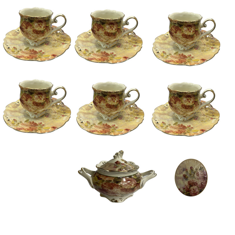 سرویس چای خوری 14 پارچه لمونژ کد BTC 31 به همراه زیر لیوانی