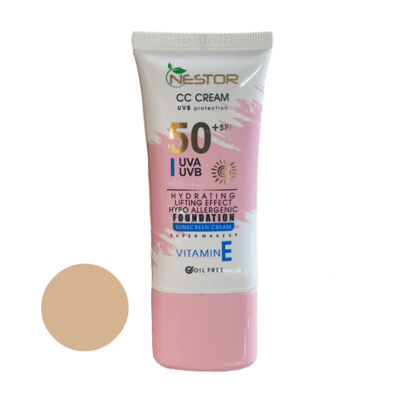 کرم ضد آفتاب رنگی نستور SPF 50 شماره 1 مدل ویتامین E مناسب پوستهای چرب حجم 50 میلیلیتر