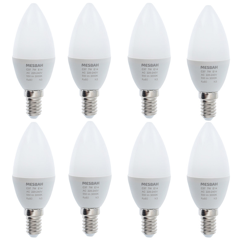 خرید و قیمت لامپ ال ای دی 7 وات مصباح مدل شمعی کد C37-7W پایه E14 بسته 8 عددی