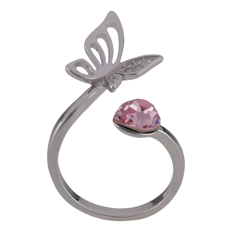 خرید و قیمت انگشتر نقره زنانه سواروسکی مدل پروانه و مکعب کد 458745