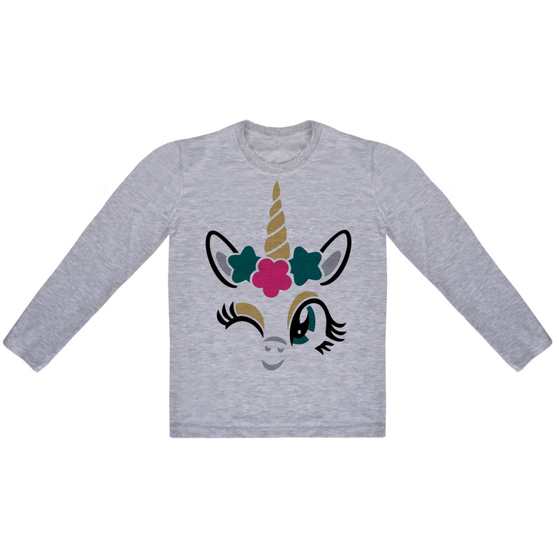 تی شرت آستین بلند دخترانه طرح تک شاخ کد AR05