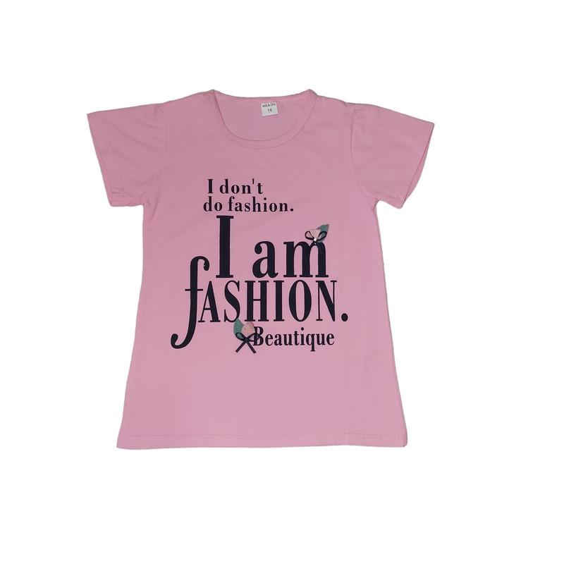 تی شرت آستین کوتاه دخترانه مدل ASH691 FASHION رنگ صورتی