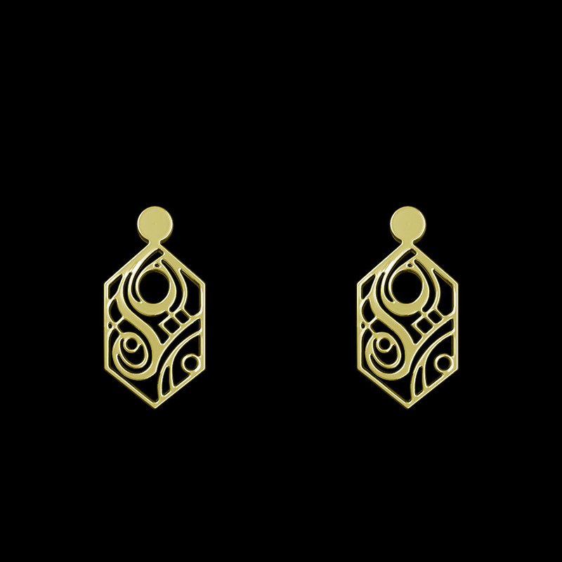 گوشواره طلا 18 عیار زنانه مدوپد مدل شش ضلعی کد GA1-10530