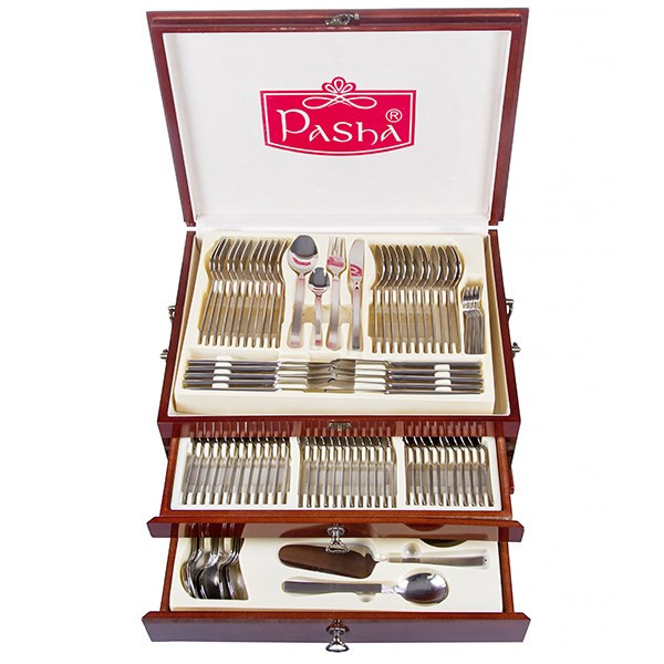 سرویس قاشق و چنگال 129 پارچه صنایع استیل ایران مدل پاشا 2 ساتین