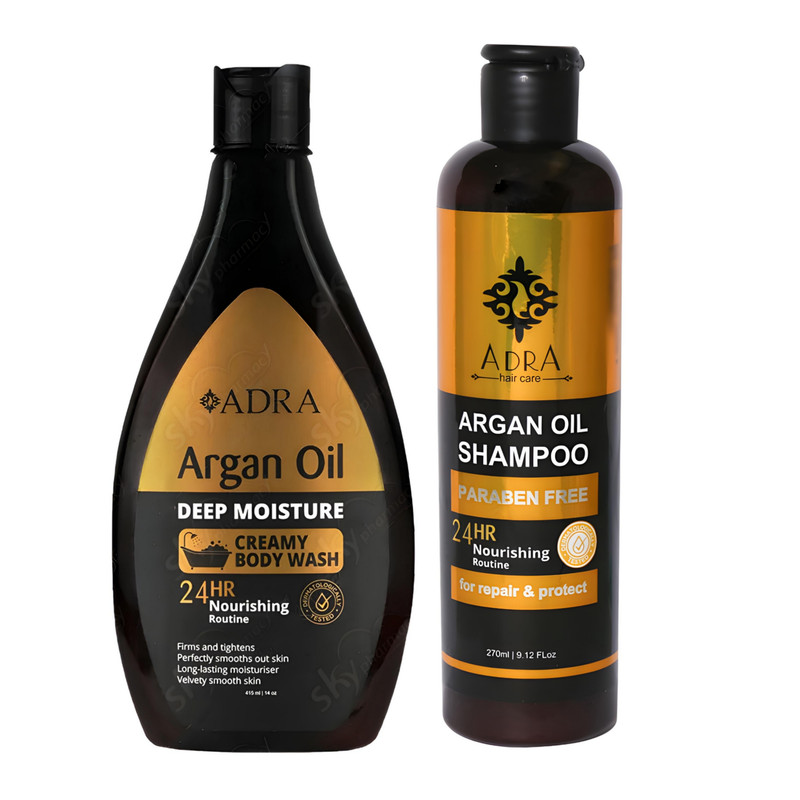 شامپو مو آدرا مدل آرگان حجم 270 میلی لیتر به همراه شامپو بدن آدرا مدل آرگان حجم 415 میلی لیتر