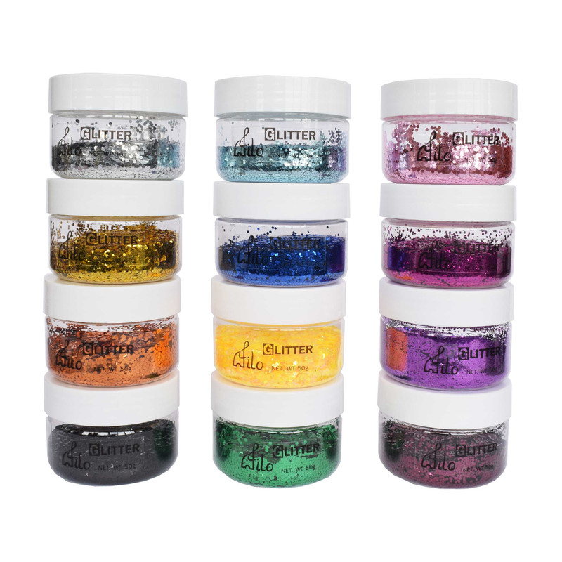 خرید و قیمت پودر اکلیل رزین اپوکسی فیلو مدل Hexagon 50 حجم 50 میلی لیتر بسته 12 عددی