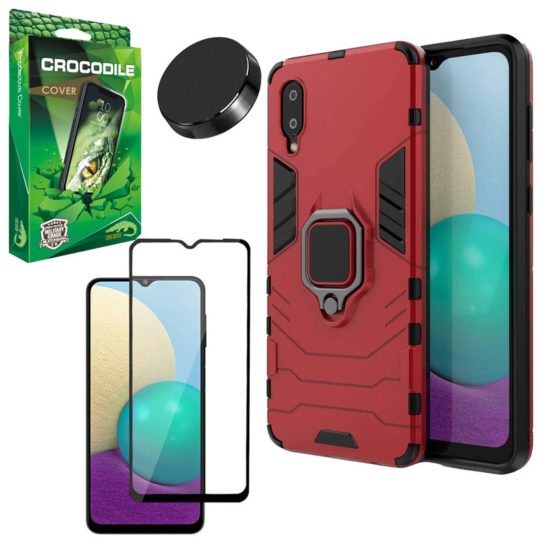 کاور کروکودیل مدل K-BTMN مناسب برای گوشی موبایل سامسونگ Galaxy A02/A022/M02 به همراه محافظ صفحه نمایش و پایه نگهدارنده گوشی