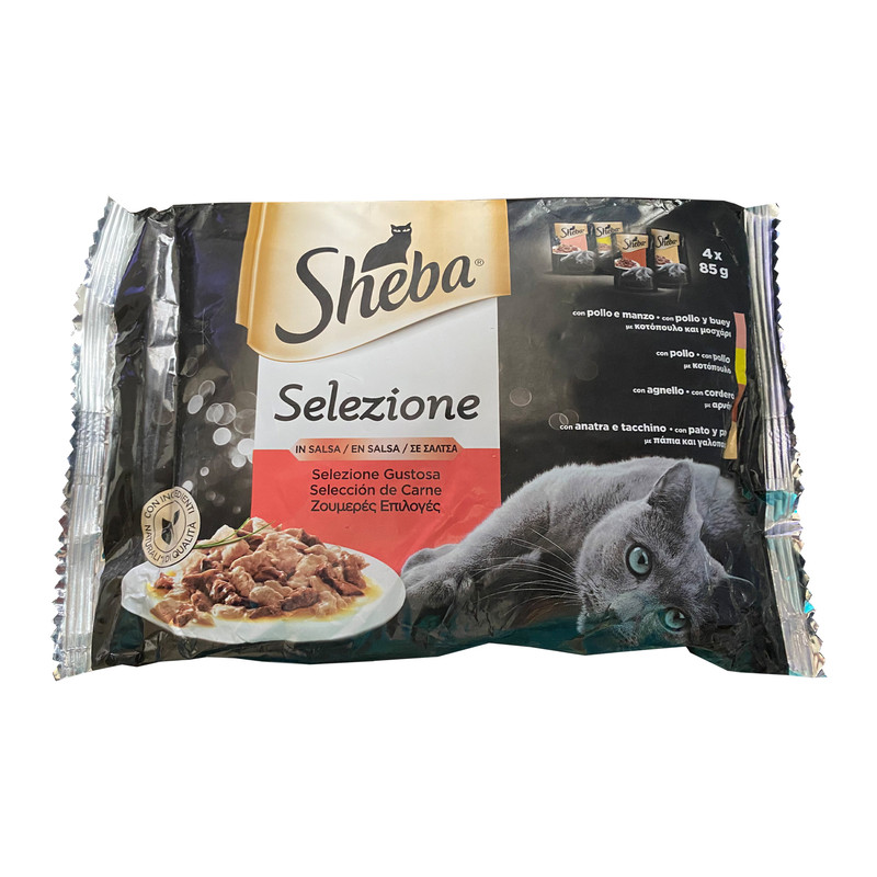 پوچ گربه شبا مدل میکس با سس وزن 340 گرم مجموعه 4 عددی