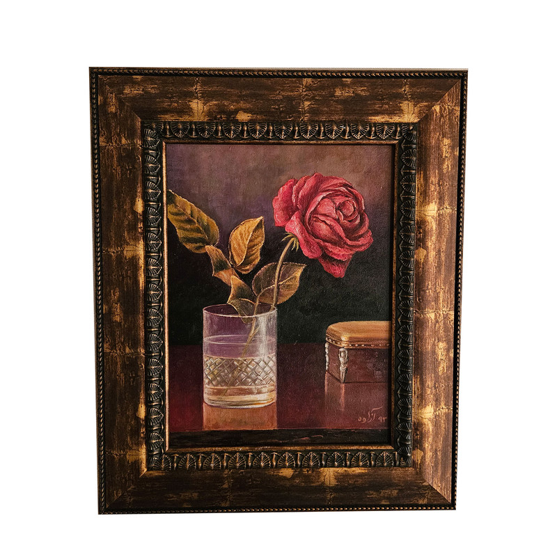 تابلو نقاشی طرح گل رز در لیوان