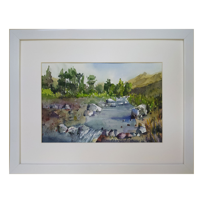 تابلو نقاشی آبرنگ طرح رودخانه سنگی کد 16