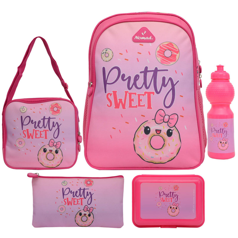خرید و قیمت کوله پشتی نومد مدل PRETTY SWEET به همراه کیف غذا و جامدادی و ظرف میوه و بطری آب